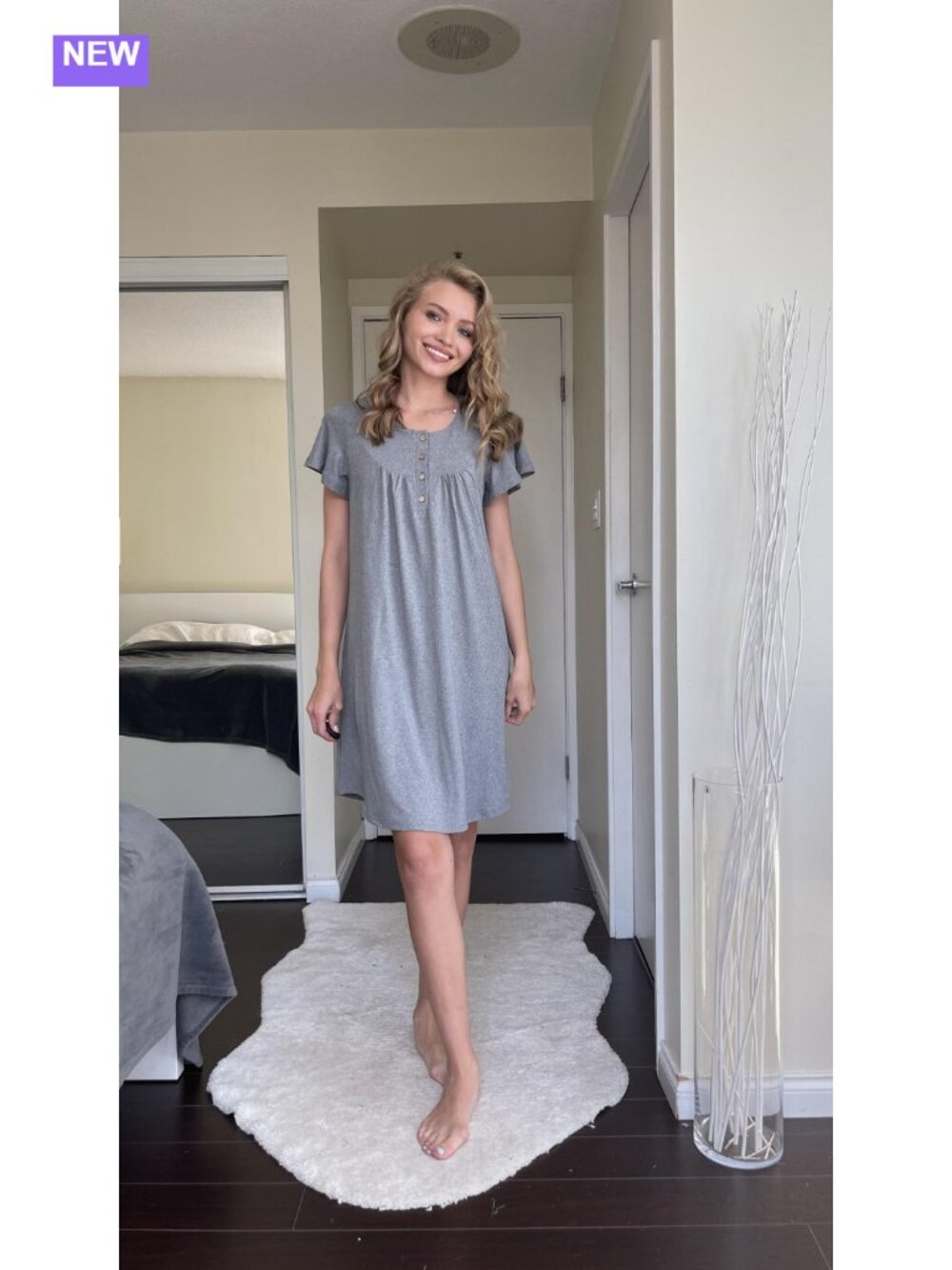 Ekouaer House Dress with Pockets Short Sleeve Moo Moo Nightgown Sleepshirt - Picture 4 of 5
